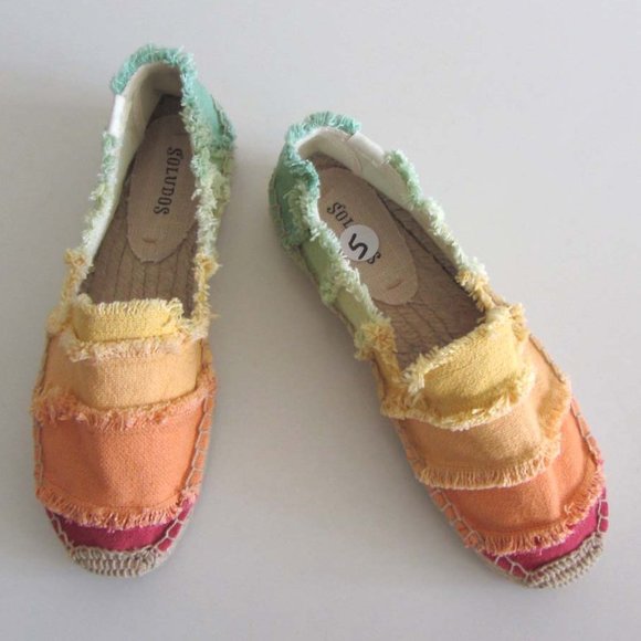new SOLUDOS multicolored canvas platform espadrilles sz 5 - Picture 3 of 8